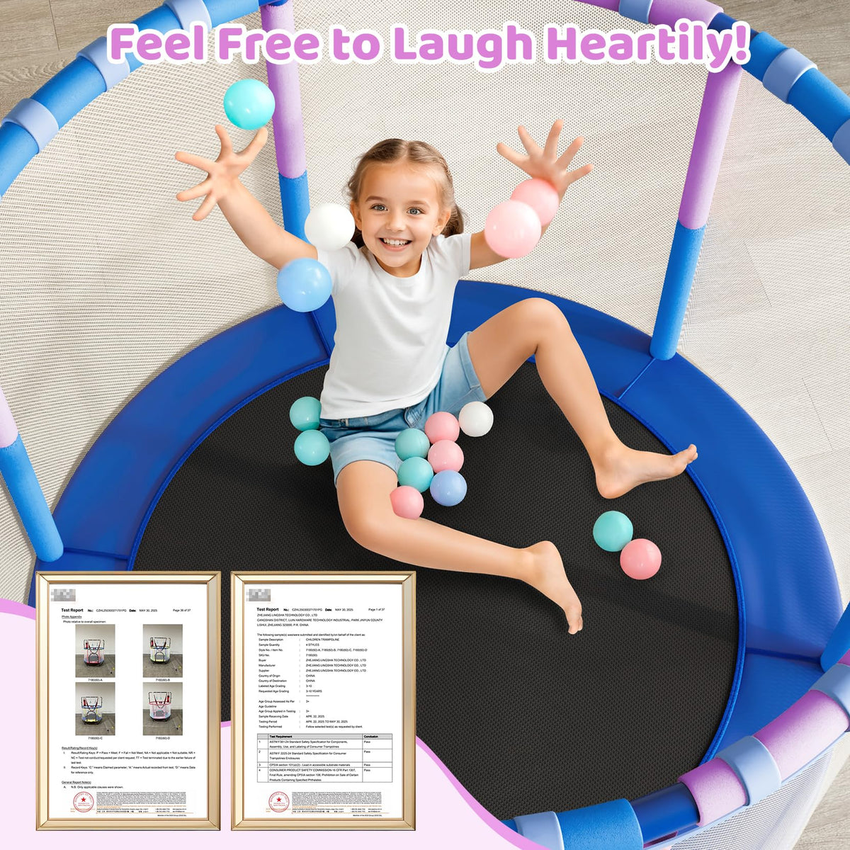 Yohood 55" Trampoline for Kids with Enclosure, 6-in-1 Toddler Trampoline Indoor Outdoor, ASTM