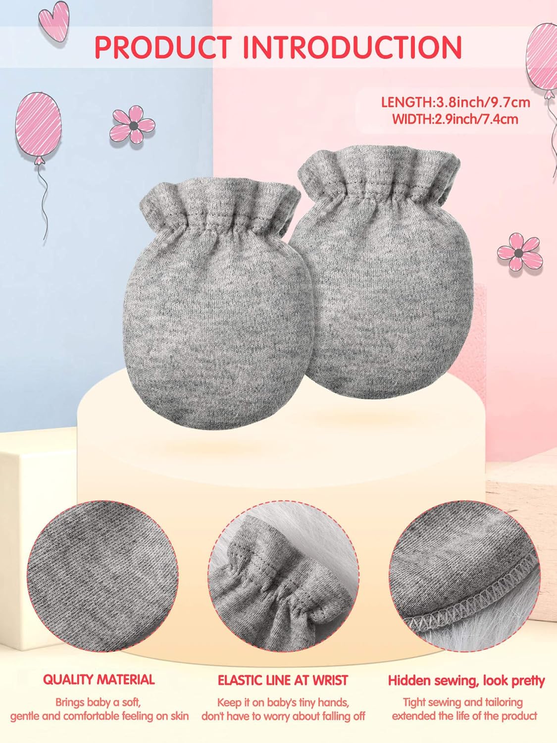 24 Pairs Newborn Baby Mittens Unisex Cute Glove No Scratch Baby Mittens Gloves for 0-6 Months Boys