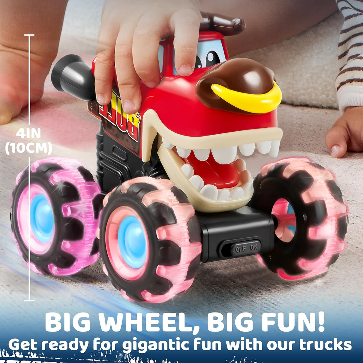 JOYIN 3 Pack Monster Truck Toy - Motion Activated Light-Up Cars for Toddlers - Monster Treads