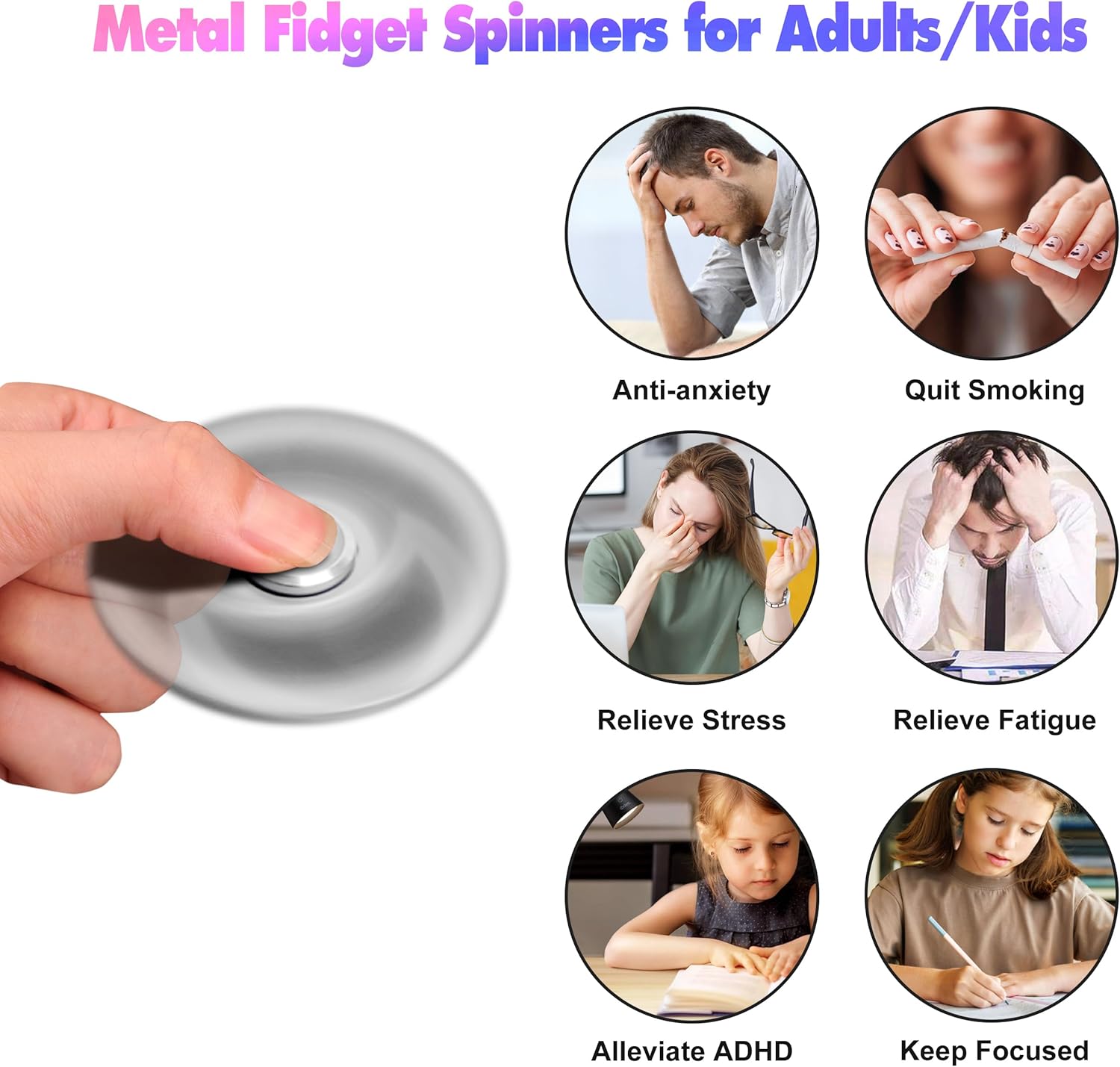 Fidget Spinners Toy, 3-8 Min Spins Time Stainless Steel Bearing Metal Fidget Spinner, EDC ADHD