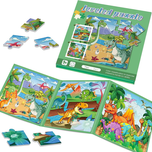 Magnetic Puzzles for Toddlers 3-5 , 75-Pieces Travel Toys , Dinosaur Puzzles Ages 4-6, Educational