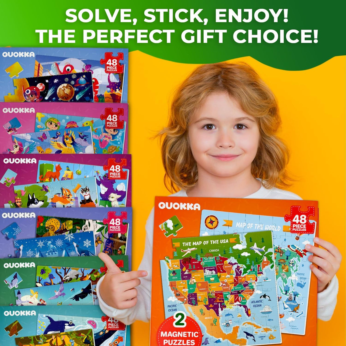 QUOKKA Magnetic Puzzles for Toddlers 4-6 - 2x48 Travel Puzzles Games for Kids Ages 3-5 - USA &