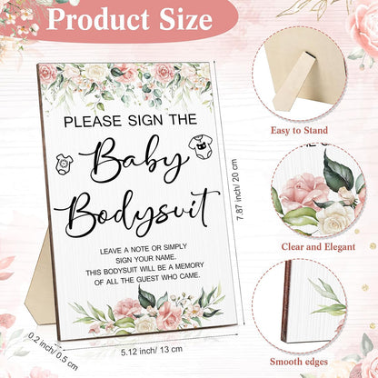 Qunclay 12 Pcs Baby Bodysuit Baby Shower Game Include 1 Game Wooden Sign Tabletop Decor 1 White