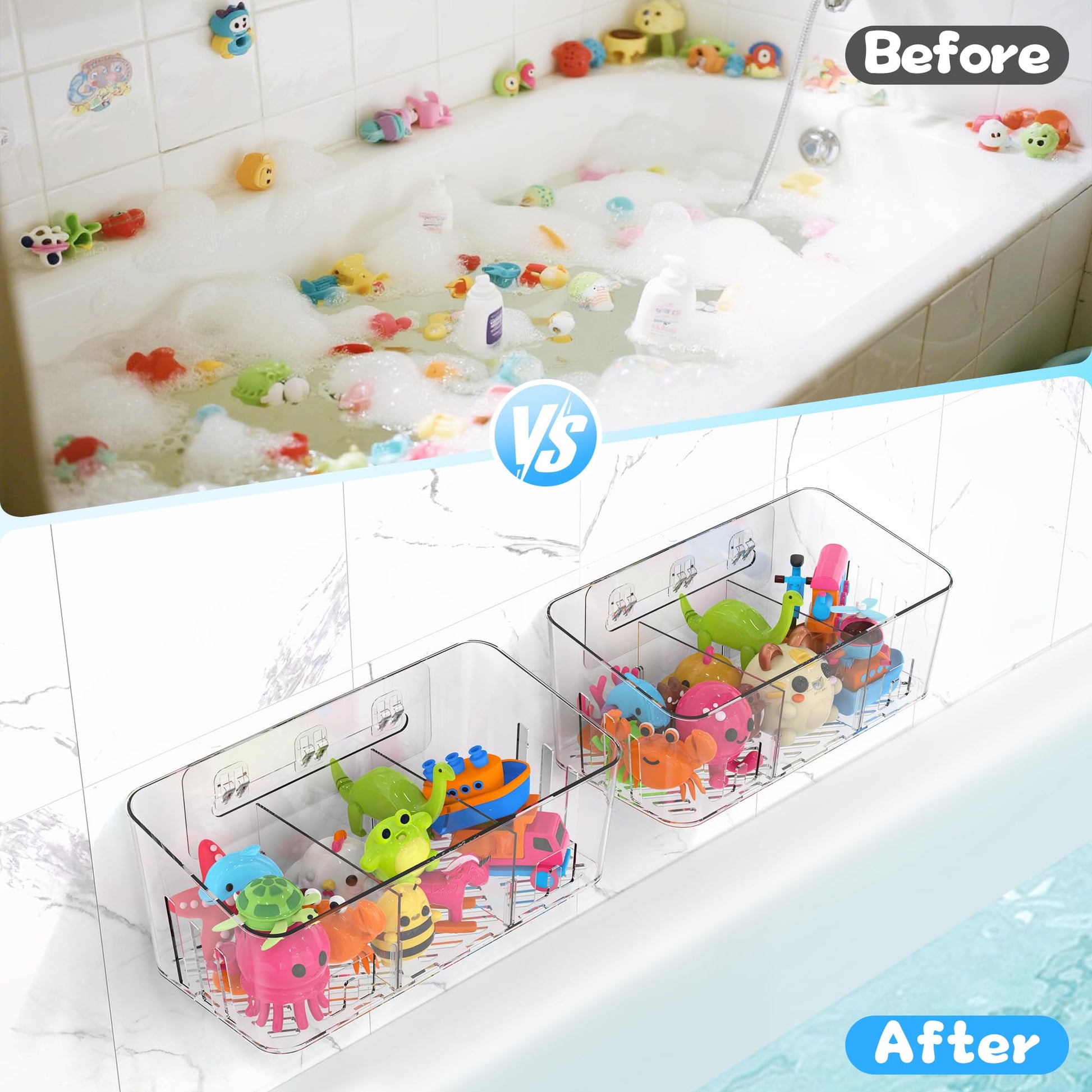 Bath Toy Storage 2 Packs, Large Bath Toy Holder - 3 Compartments, Quick-Dry