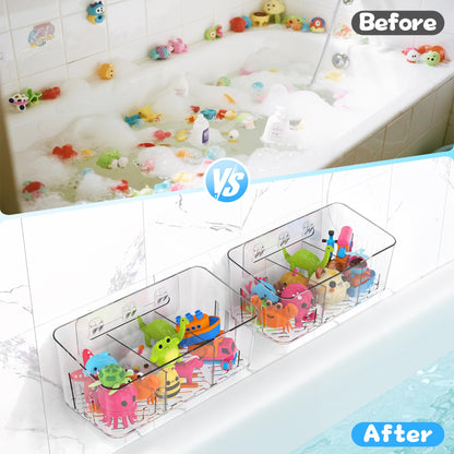 Bath Toy Storage 2 Packs, Large Bath Toy Holder - 3 Compartments, Quick-Dry