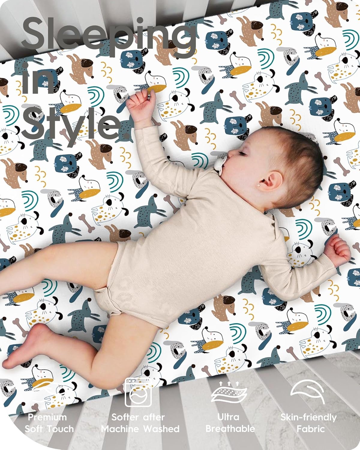Pack and Play Sheets Fitted, Ultra Soft Mini Crib Sheets Boy, Neutral Pack N Play Mattress Sheets