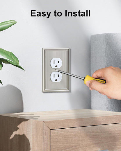 2-Pack Single Duplex Outlet Cover Plate, Decorative Brushed Nickel Switch Plates and Outlet Covers