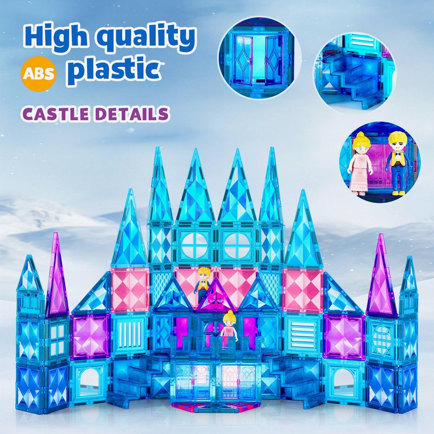 102PCS Ice Castle Magnetic Tiles, 3D Building Blocks STEM Educational Kids Toys for Pretend Play, 3