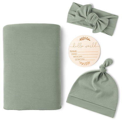 Konssy Baby Girl Newborn Receiving Blanket with Matching Headband and Beanie Set Baby Swaddle