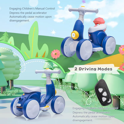 6V Electric Baby Balance Bike with Bubble Machine,4 in 1 Toddler Balance Bike w/Remote Control for
