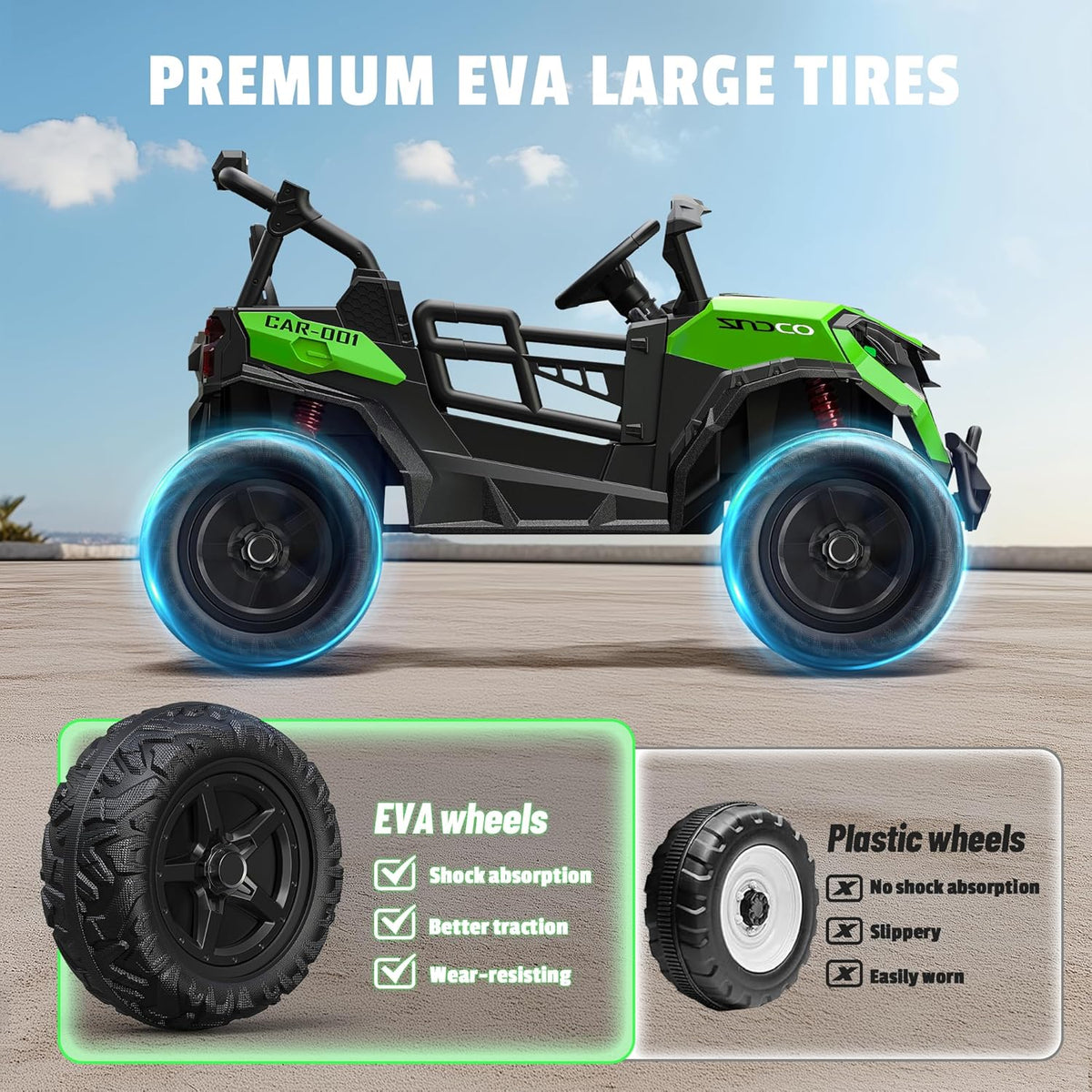 24V 2 Seater Ride on Car Truck, 4x200W, EVA Tires, Remote Control, 4WD/2WD, Rainbow Lights, Shock