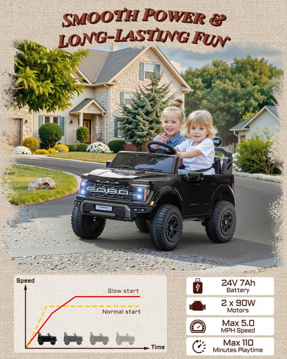 24V Ride on Toys for Big Kids, Licensed Ford F-150 Raptor 2 Seater Kids Ride on Car w/Remote