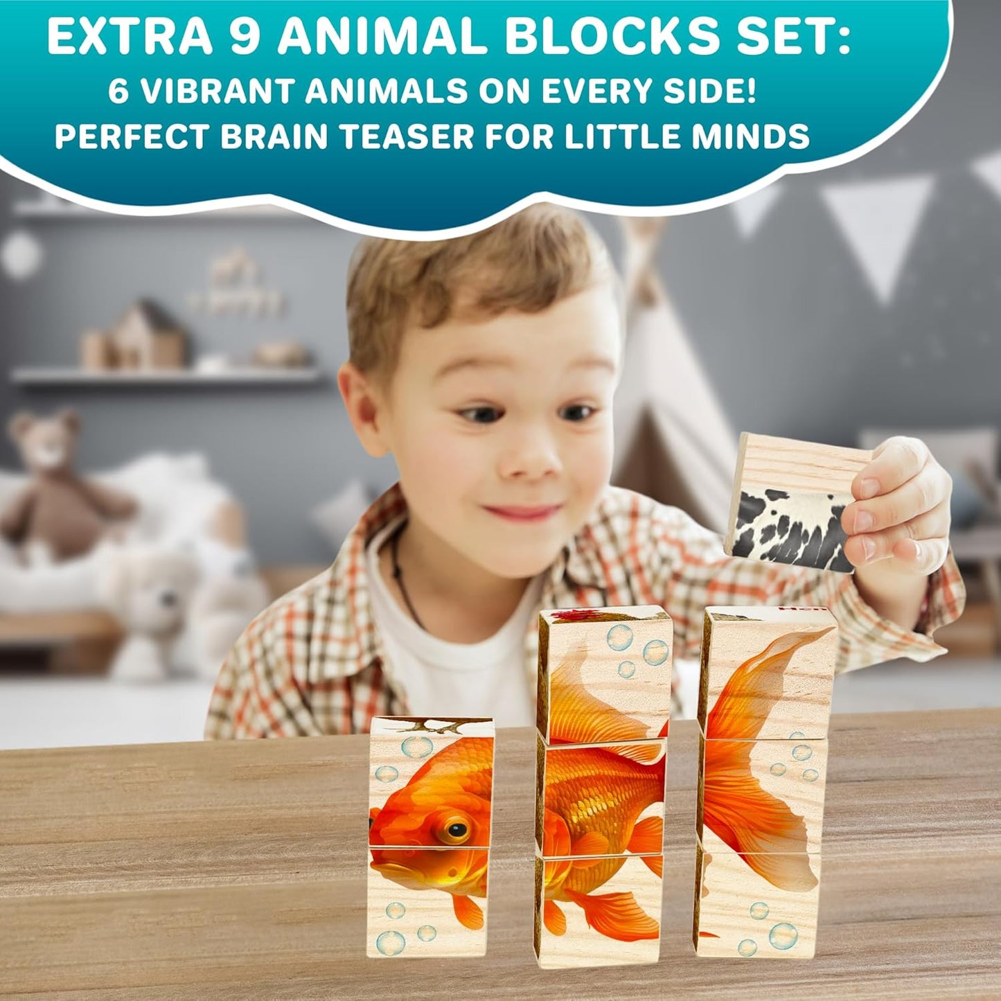 QUOKKA Montessori Wooden Blocks for Toddlers 1-3 - 35 Realistic ABC Learning Baby Blocks for Kids