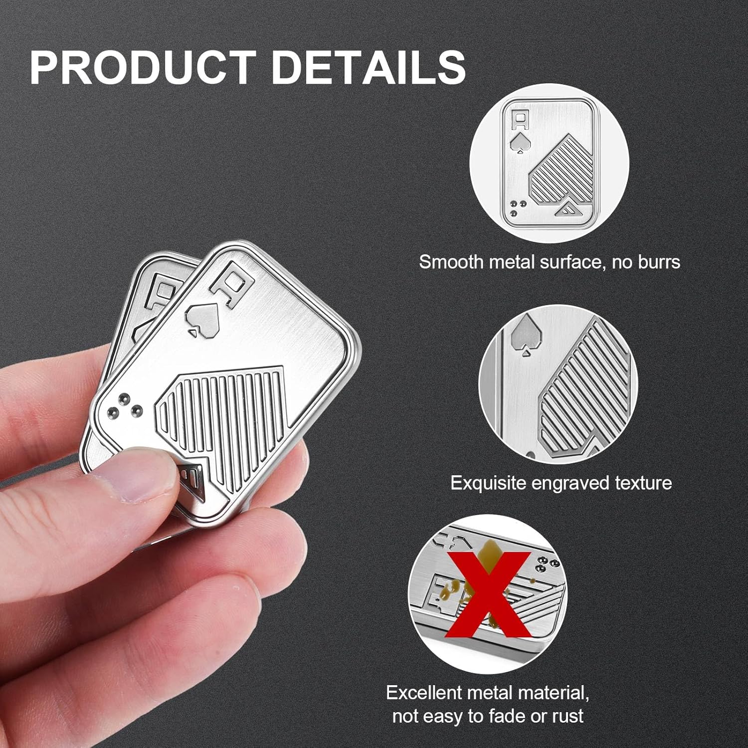 2 Pcs Metal Poker Fidget Slider,Magnetic EDC Fidget Toys,Stress Relief Poker Push Card,Cool Metal