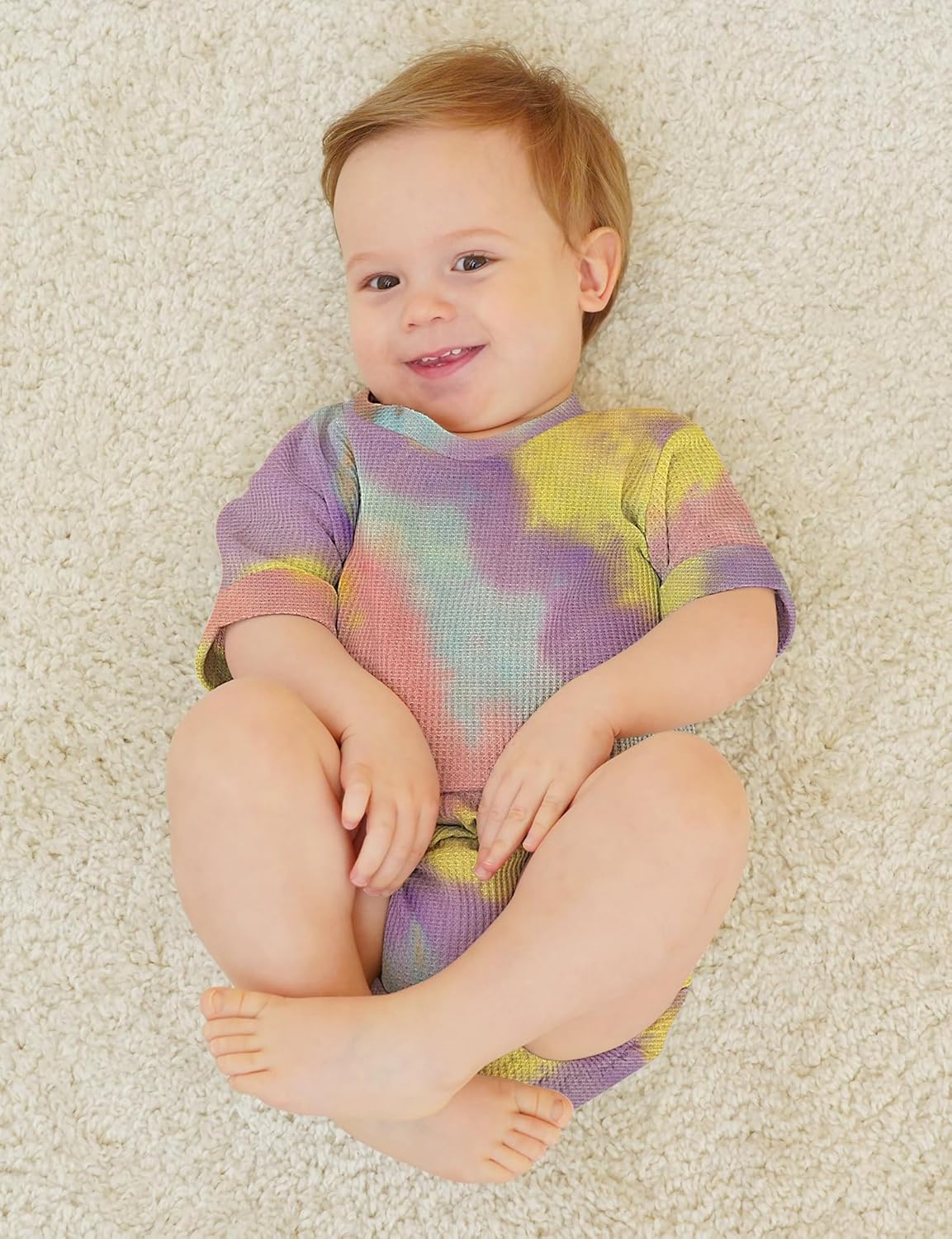Jimonda Baby Bodysuit Newborn Tie Dye Clothes Infant Waffle One Piece Romper Baby Boys Girls Short