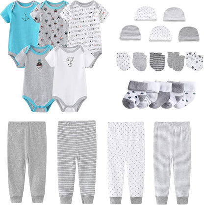 Newborn Layette Gift Set Bodysuits Pants for Baby Girl and Boy 24 Piece 100% Cotton Essentials and