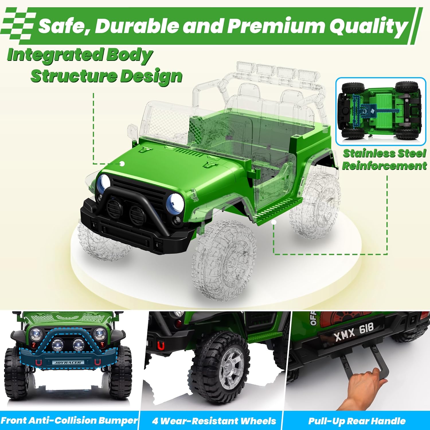 24V 4WD Ride on Truck Car w/800W Motors, Gift Flower, Remote Control, 2 Seaters, Light Bar, 3