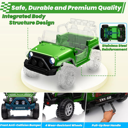 24V 4WD Ride on Truck Car w/800W Motors, Gift Flower, Remote Control, 2 Seaters, Light Bar, 3