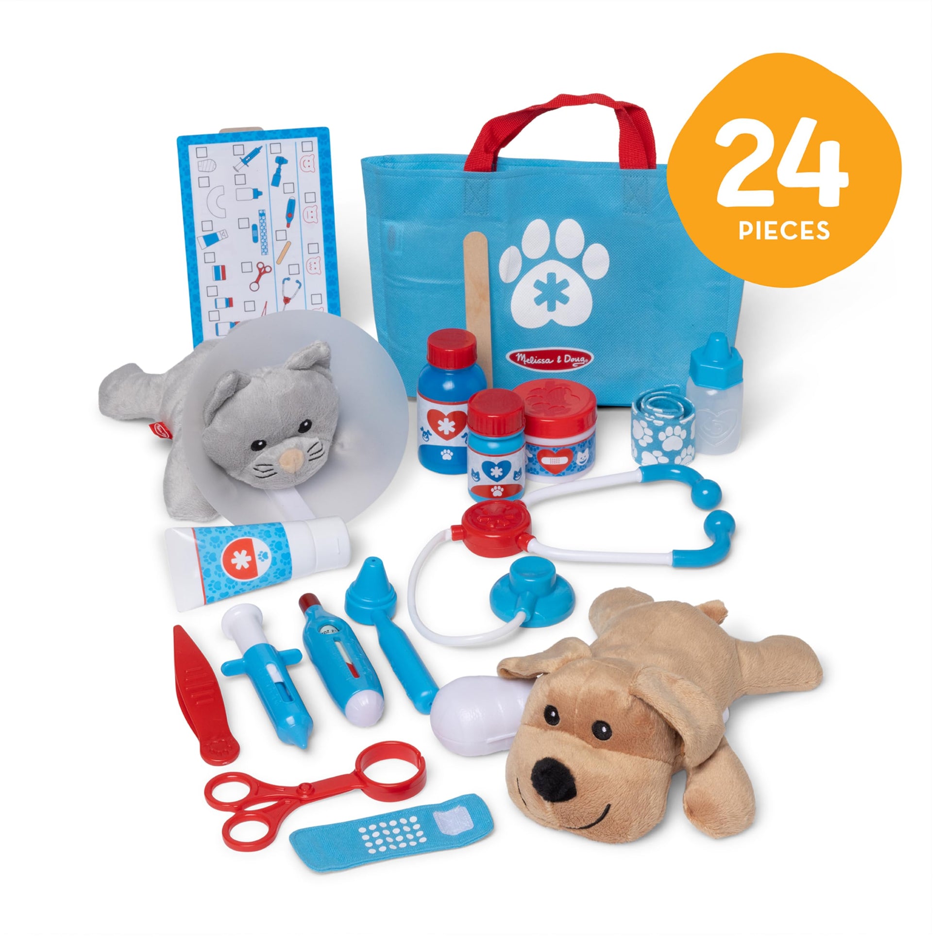 Melissa & Doug Examine and Treat Pet Vet Play Set, 24-Piece Animal Doctor Playset with Dog & Cat
