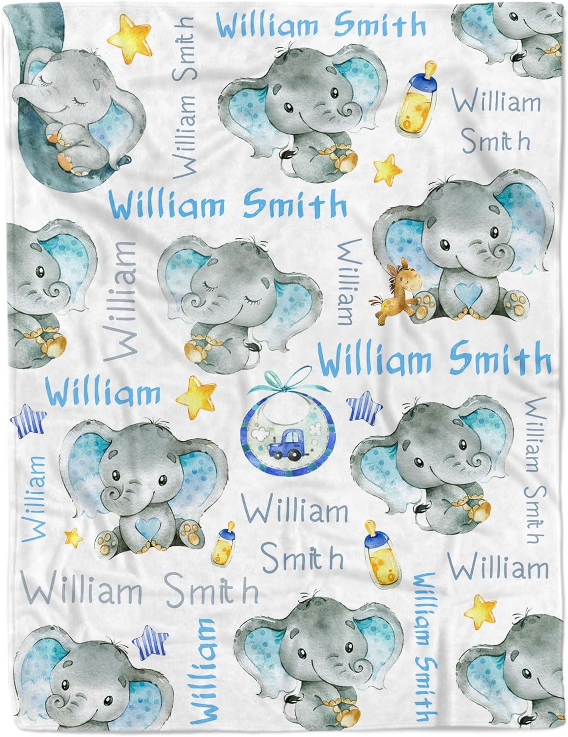 Personalized Elephant Baby Blanket for Boy Girl Custom Name Blanket for Baby Shower Customized