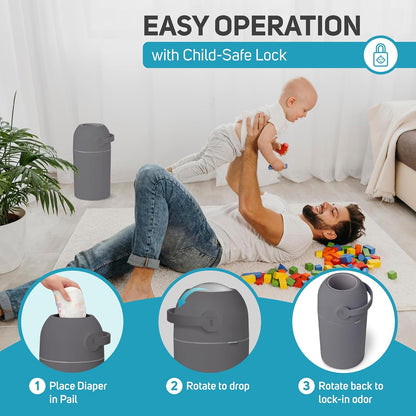 L.A. Baby Magic Diaper Pail - Patented 100% Odor-Free System with Child-Safe Lock - Award-Winning