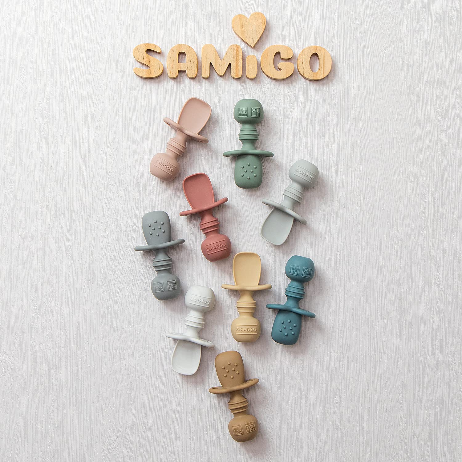 SAMiGO Silicone Baby Spoons Self Feeding 6+ Months - Infant Toddler Utensils - First Stage Baby Led