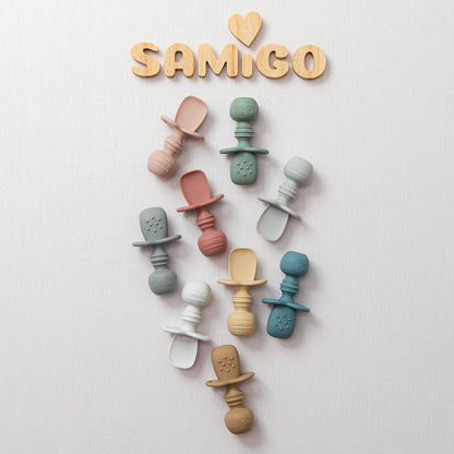 SAMiGO Silicone Baby Spoons Self Feeding 6+ Months - Infant Toddler Utensils - First Stage Baby Led