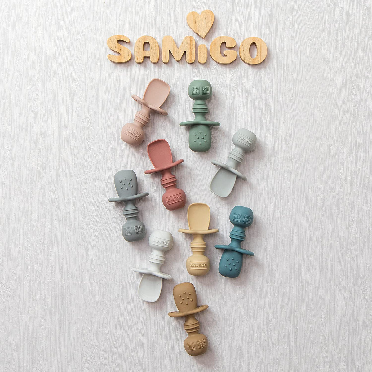 SAMiGO Silicone Baby Spoons Self Feeding 6+ Months - Infant Toddler Utensils - First Stage Baby Led