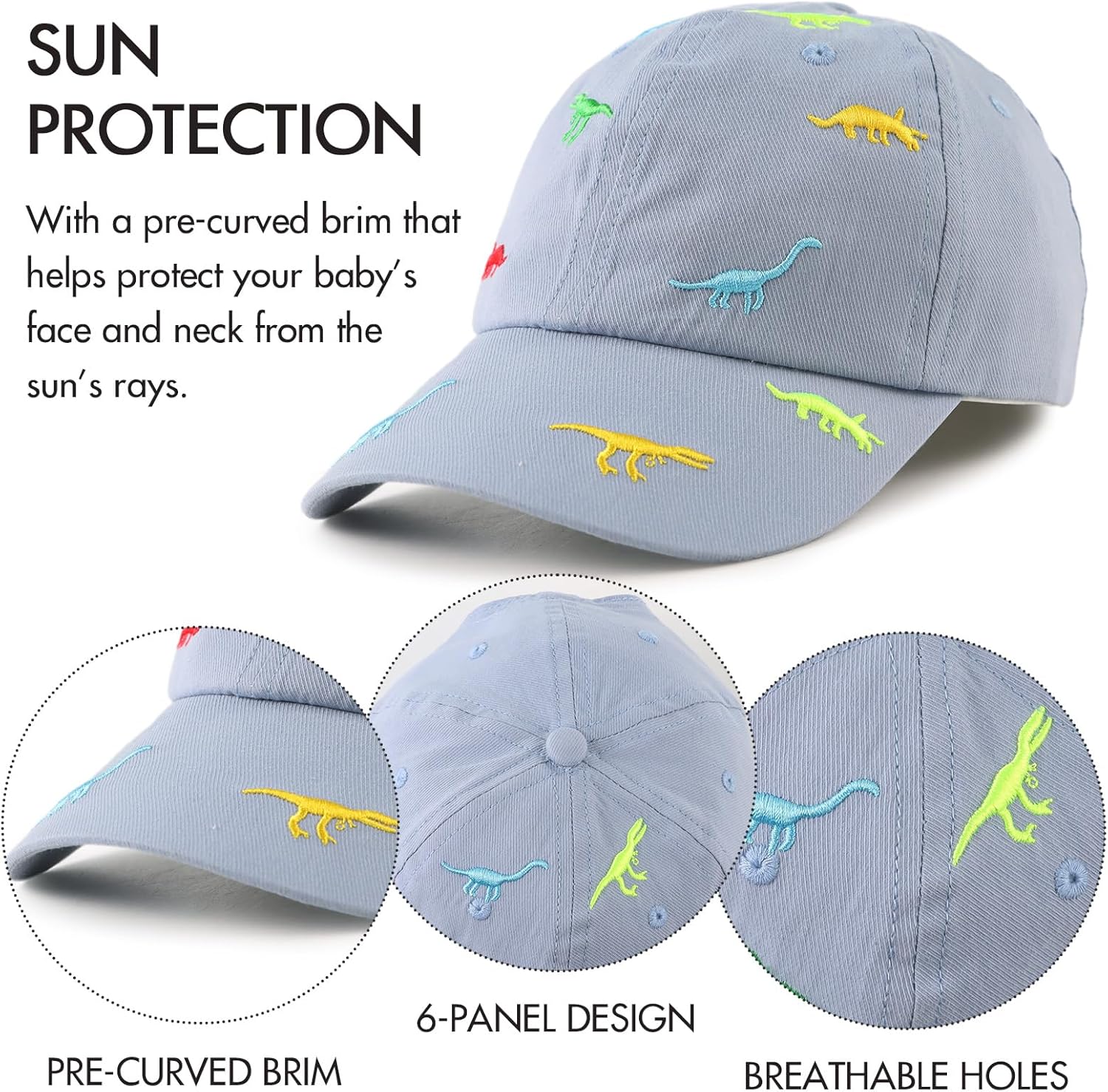 JANGANNSA Dinosaur Boys Girls Caps Embroidery Baby Baseball Caps Cotton Infant Toddler Kids Hat