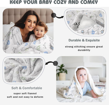 Personalized Baby Name Blanket for Boy Girl Custom Elephants Blanket for Newborn Customized Gifts