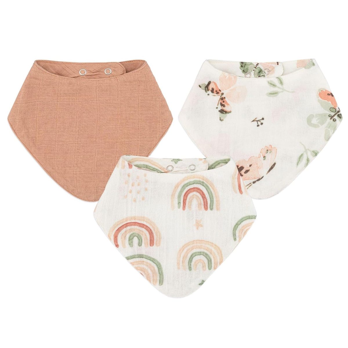 Crane 100% Cotton Baby Bib Set - Butterfly & Rainbow Muslin Bibs - Set of 3 Drool Bibs for Baby