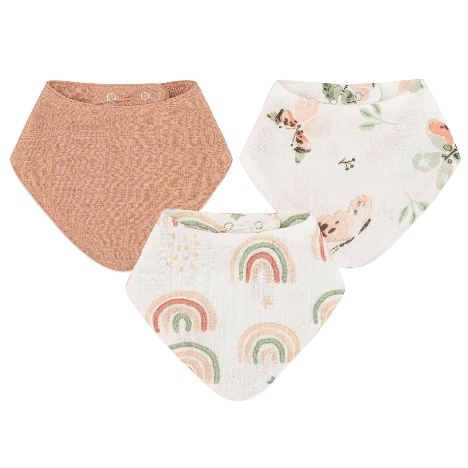 Crane 100% Cotton Baby Bib Set - Butterfly & Rainbow Muslin Bibs - Set of 3 Drool Bibs for Baby