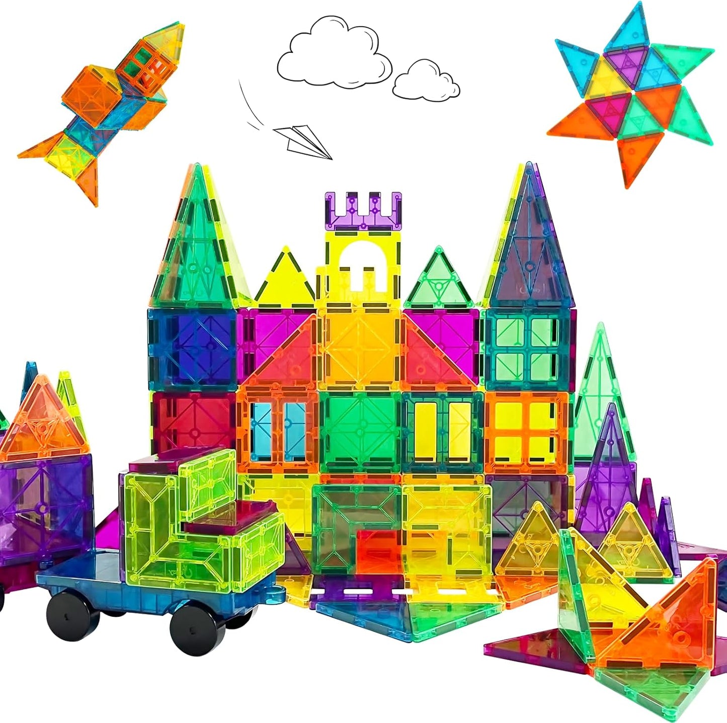 Bmag Magnetic Tiles, Building Blocks for Toddlers, 3D Magnet Building Blocks with 1 Car, STEM