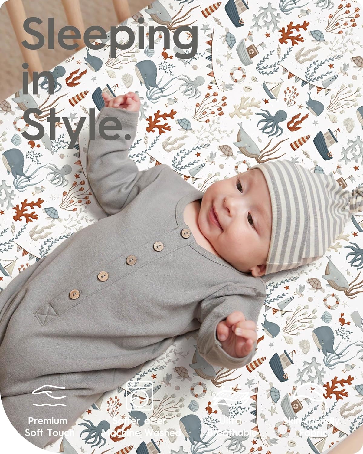 Pack and Play Sheets Fitted, Ultra Soft Mini Crib Sheets Boy, Neutral Pack N Play Mattress Sheets