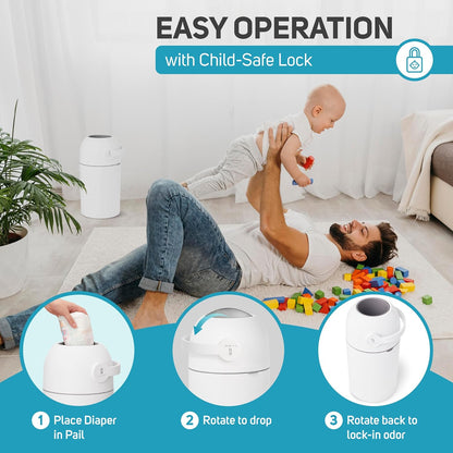 L.A. Baby Magic Diaper Pail - Patented 100% Odor-Free System with Child-Safe Lock - Award-Winning