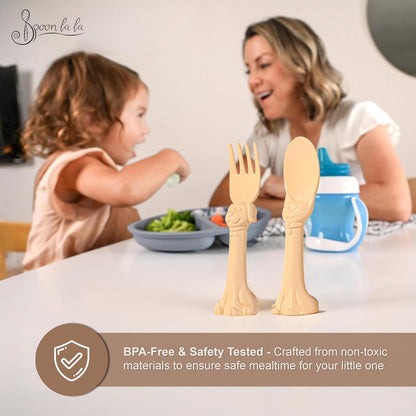 Made in USA Spoon la la Toddler Utensils Set - 2 Pack (1 Spoon & 1 Fork for Kids) - Self-Standing