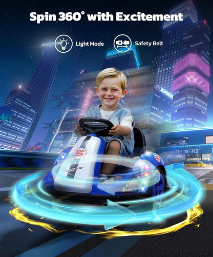ELEMARA 12V Kids Bumper Car with Big Wheel, 2.2 Mph Max, Toddler Bumper Cars with Remote, Baby
