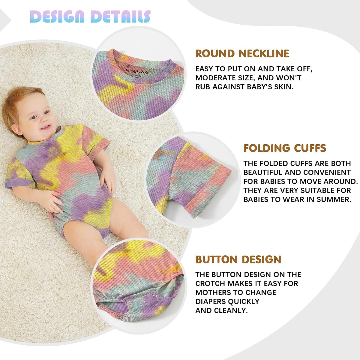Jimonda Baby Bodysuit Newborn Tie Dye Clothes Infant Waffle One Piece Romper Baby Boys Girls Short