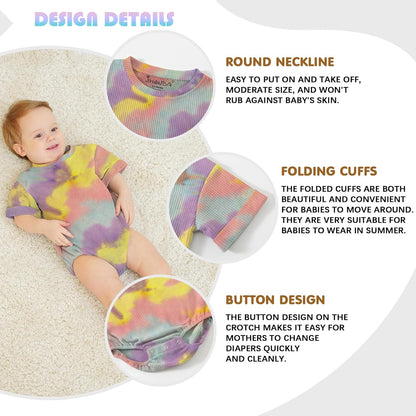 Jimonda Baby Bodysuit Newborn Tie Dye Clothes Infant Waffle One Piece Romper Baby Boys Girls Short