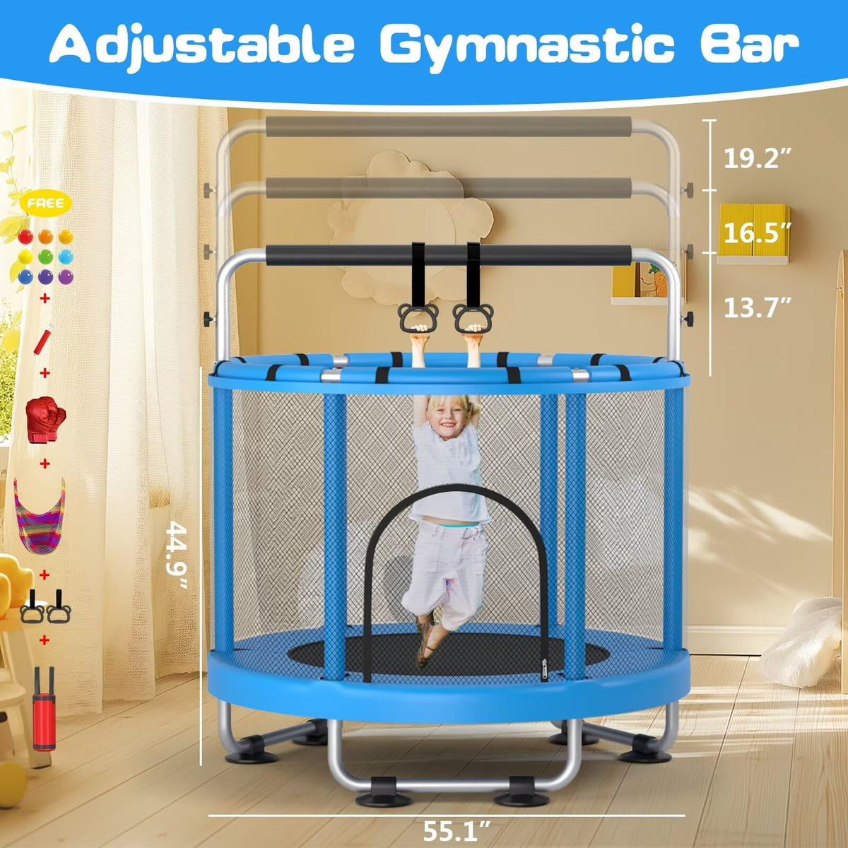 ZCMHAXJ 55" Trampoline for Kids with Enclosure, 440lbs Capacity Indoor & Outdoor Toddler Trampoline