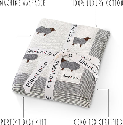 Luxury Cotton Knit Swaddle Baby Blanket - Soft Cozy Lightweight Unisex Receiving Swaddler Crib