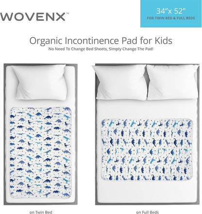 Organic Incontinence Pads for Kids & Toddlers - 5 Layer Waterproof Protectors for Overnight Bed