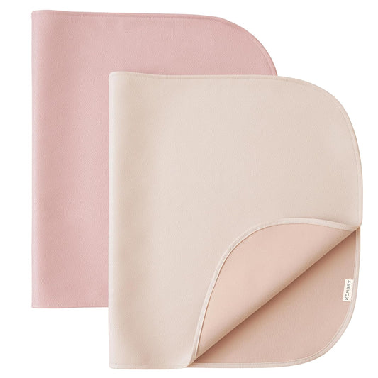 Konssy 2 Pack Faux Leather Baby Changing Mat 30"x17", Foldable and Wipeable Portable Changing Pad