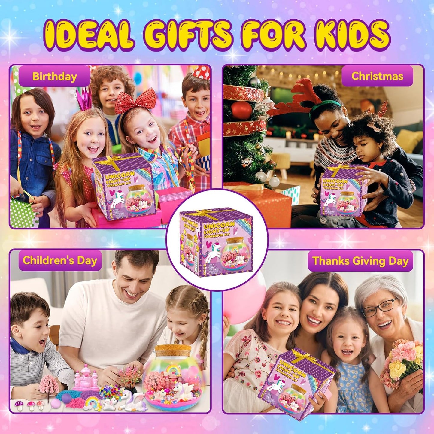 Unicorn Terrarium Crafts Kit for Kids-LED Night Light Up & Remote Unicorn Birthday Gifts Toys for