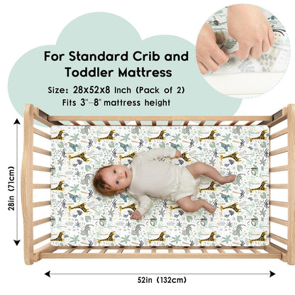 Yoofoss Baby Crib Sheets for Boys Girls, Fitted Crib Sheet 2 Pack for Standard Crib and Toddler