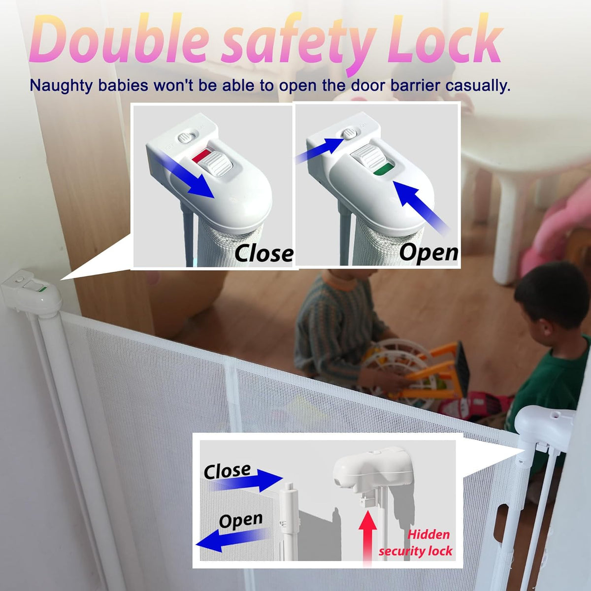 Retractable Baby Gates for Stairs, 55" Wide Baby Gate Dog Gate, 41" Tall Retractable Pet Gate for