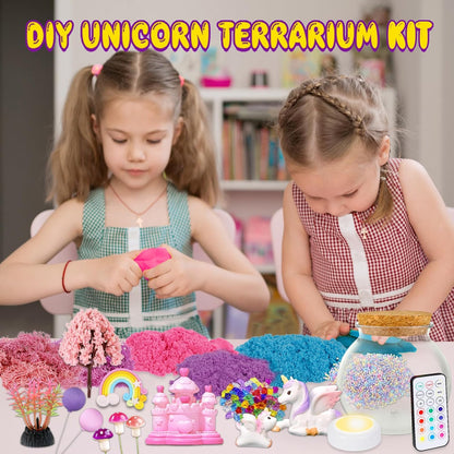 Unicorn Terrarium Crafts Kit for Kids-LED Night Light Up & Remote Unicorn Birthday Gifts Toys for