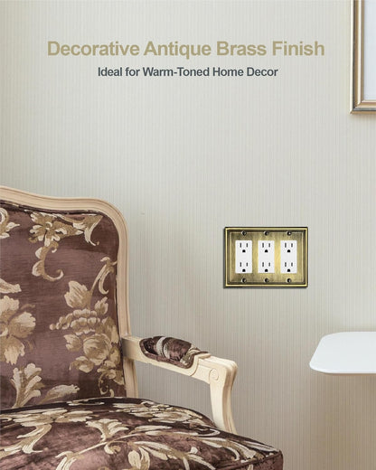 1 Pack Triple Decorator Wall Plates, Metal Electrical Outlet Covers for Receptacles, Dimmer
