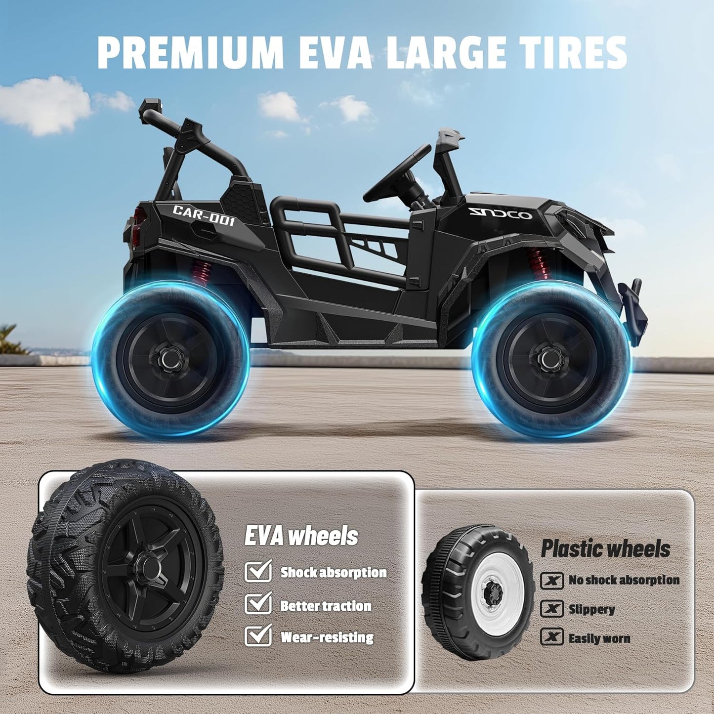 24V 2 Seater Ride on Car Truck, 4x200W, EVA Tires, 4WD/2WD, Rainbow Lights, Remote Control, Shock