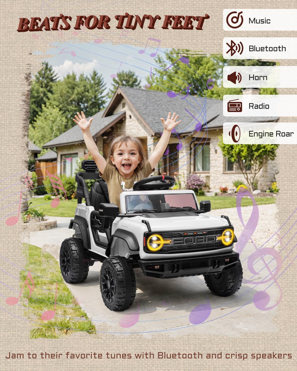 Ford Bronco Raptor 12V Toddler Ride on Toys, Safe Kids Ride on Truck with Remote Control, Children